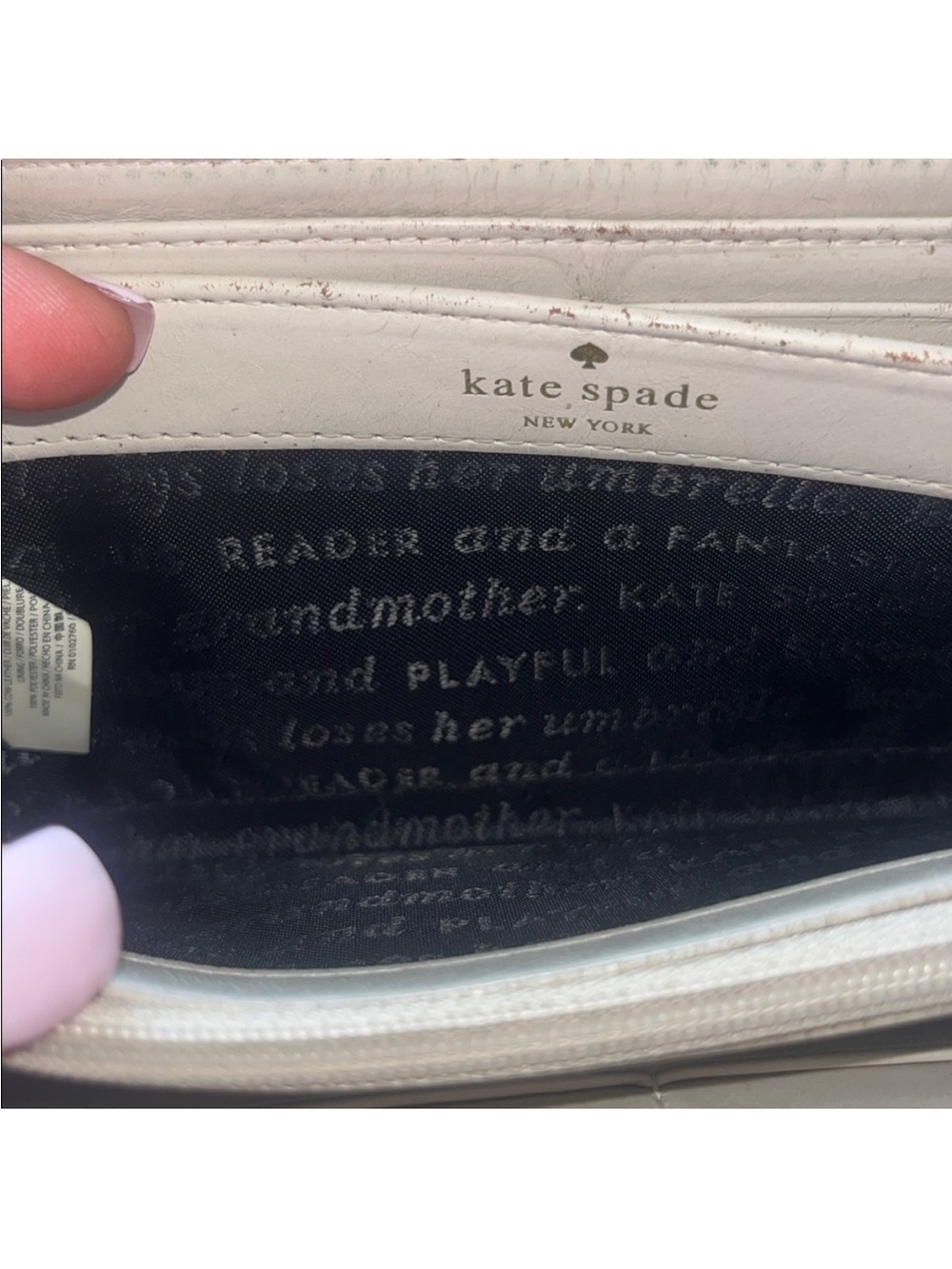 kate spade Storybook Lining Black and Cream Pebbled Zip Wallet - Picture 7 of 12